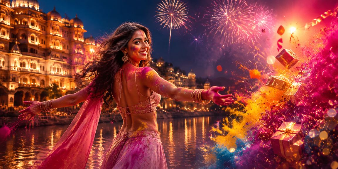 Indian cricket betting scene with festive Holi celebration